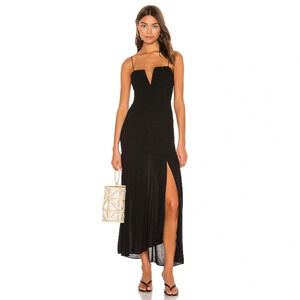 Sun Becomes Her Solstice Maxi Dress in Black Smocked V-wire Neck Sleeveless Slit